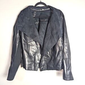 2X Bagatelle Collection Black Faux Leather Open Front Jacket